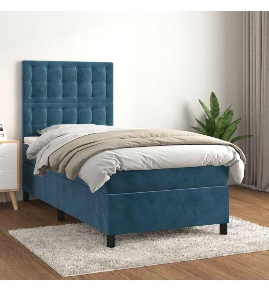 Lit à sommier tapissier avec matelas Bleu foncé 90x190 cm