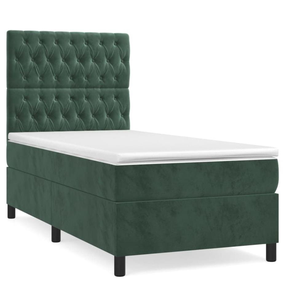 Boxspringbett mit Matratze Dunkelgrün 100x200 cm Samt