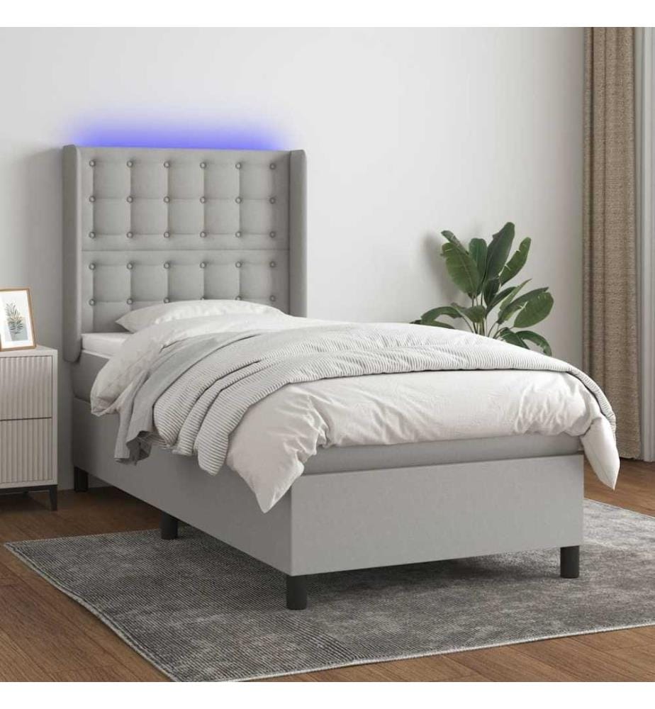 Boxspringbett mit Matratze & LED Hellgrau 90x200 cm Stoff