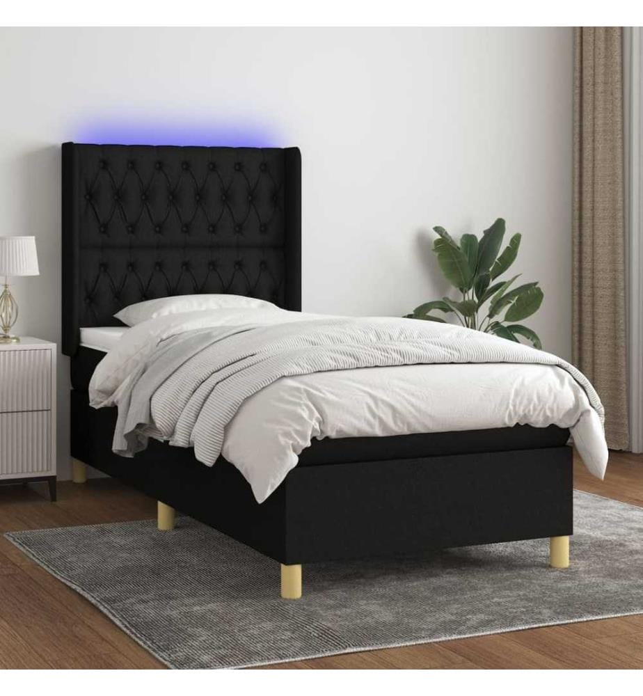 Sommier tapissier avec matelas et LED Noir 90x200 cm Tissu