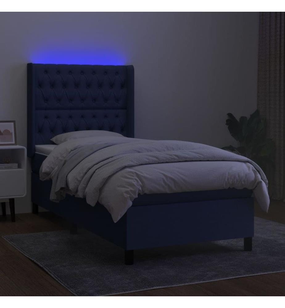 Boxspringbett mit Matratze & LED Blau 100x200 cm Stoff