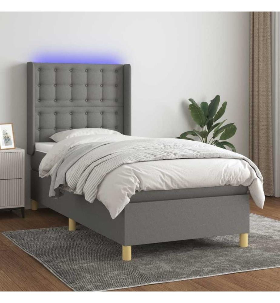 Boxspringbett mit Matratze & LED Dunkelgrau 90x200 cm Stoff
