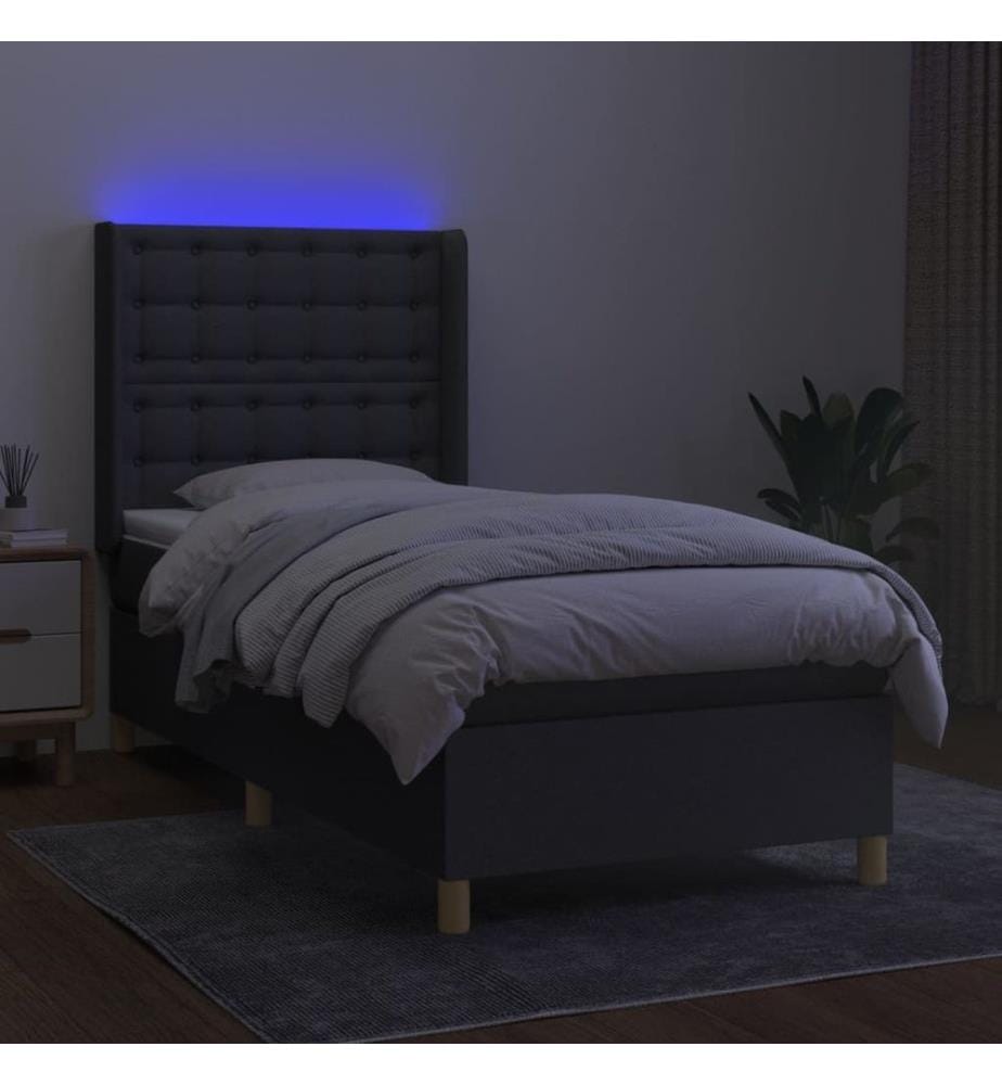 Boxspringbett mit Matratze & LED Dunkelgrau 90x200 cm Stoff