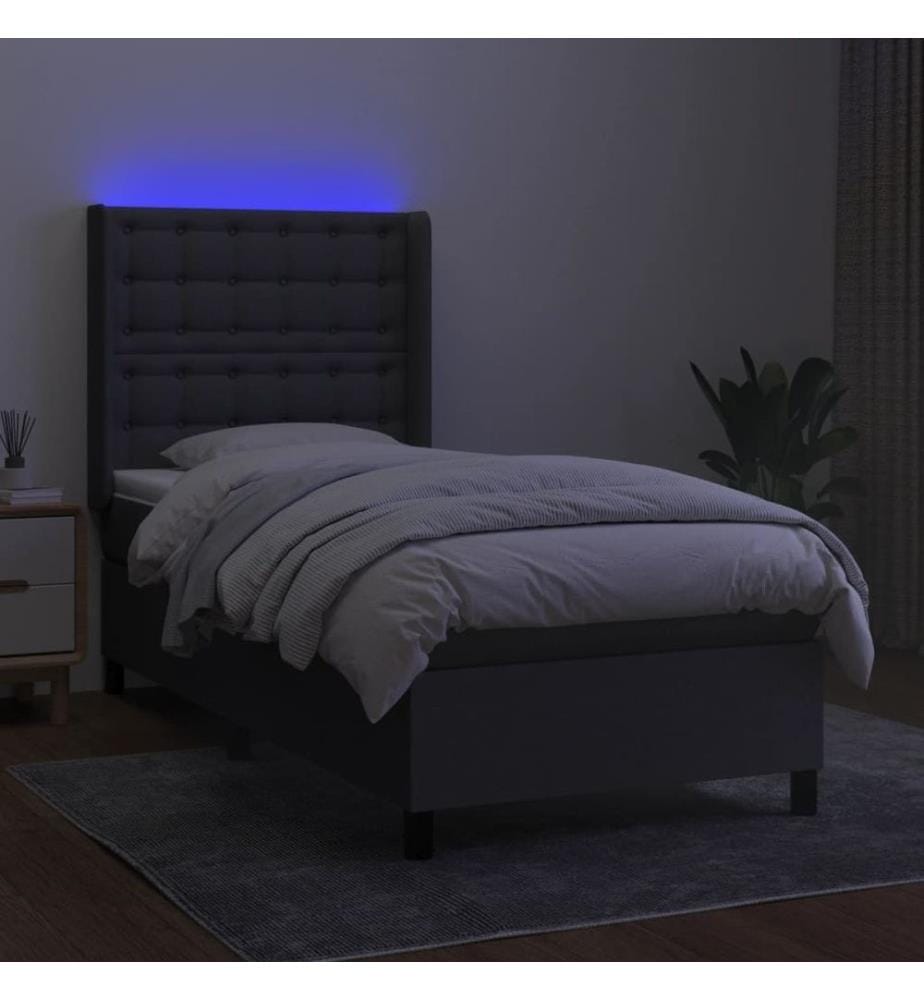 Boxspringbett mit Matratze & LED Dunkelgrau 90x200 cm Stoff
