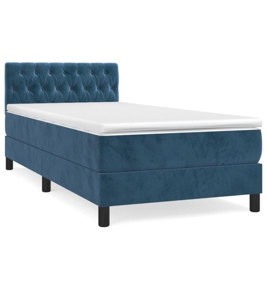 Lit à sommier tapissier avec matelas Bleu foncé 90x200 cm