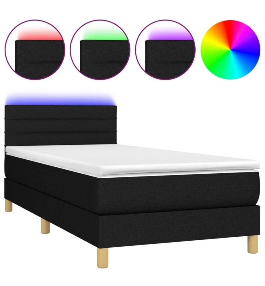 Sommier tapissier avec matelas et LED Noir 80x200cm Tissu