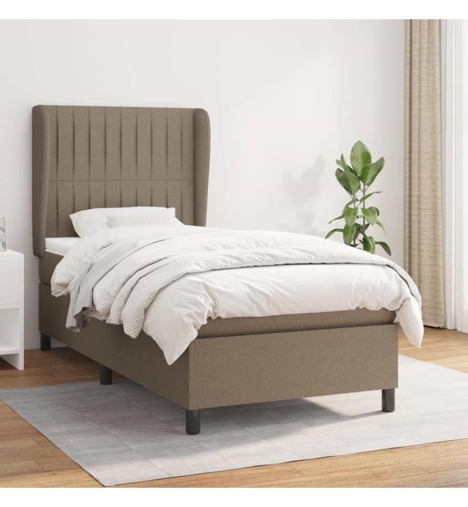 Lit à sommier tapissier avec matelas Taupe 90x190 cm Tissu