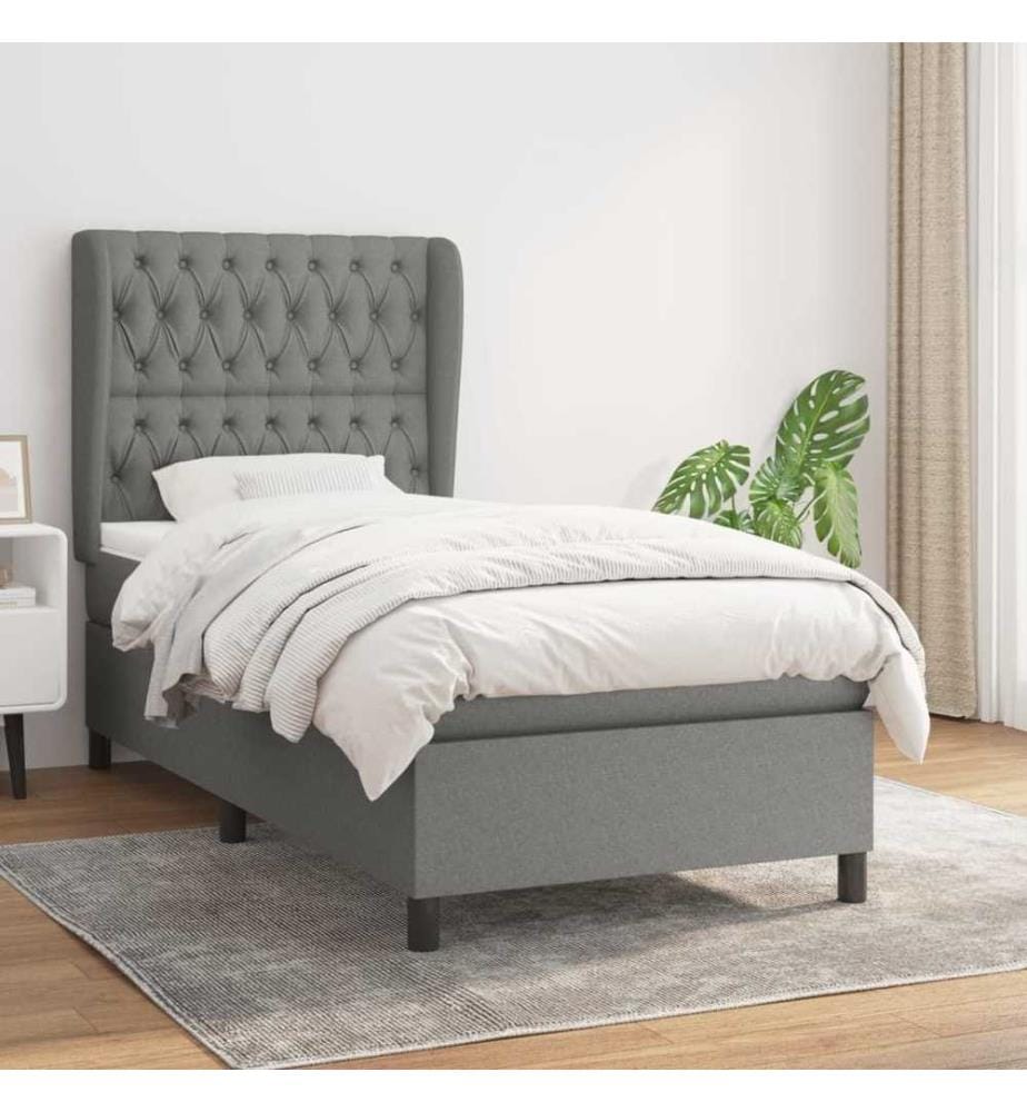 Boxspringbett mit Matratze Dunkelgrau 90x190 cm Stoff