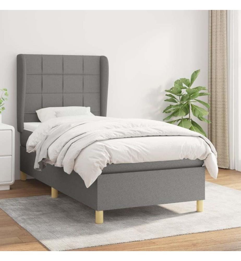 Boxspringbett mit Matratze Dunkelgrau 90x190 cm Stoff