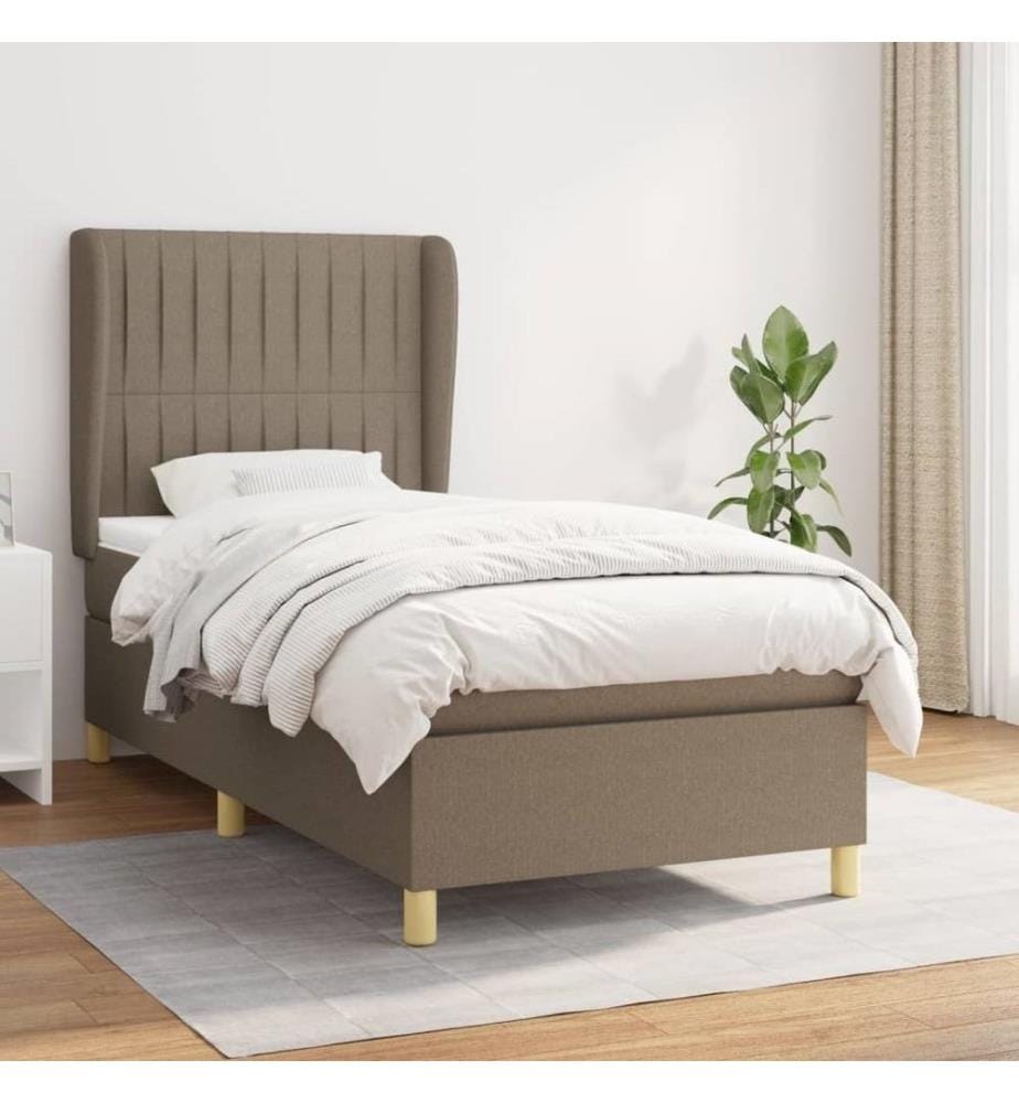 Lit à sommier tapissier avec matelas Taupe 90x190 cm Tissu