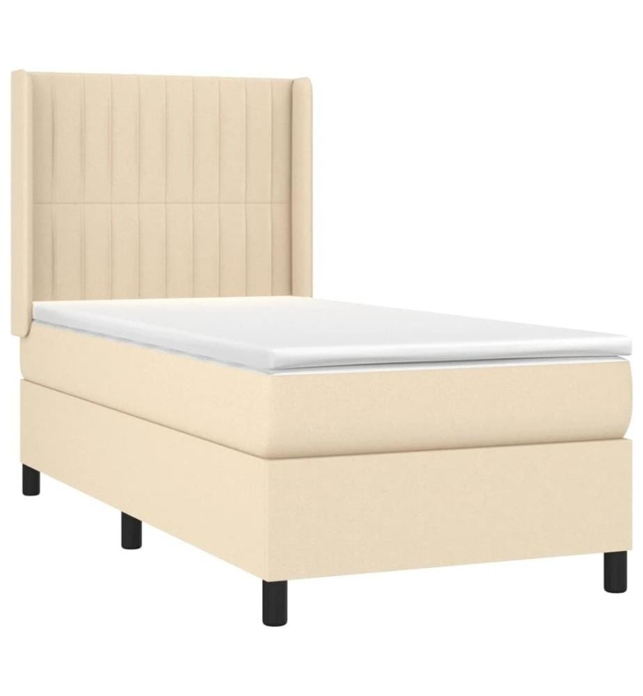Lit à sommier tapissier et matelas Crème 90x190 cm Tissu