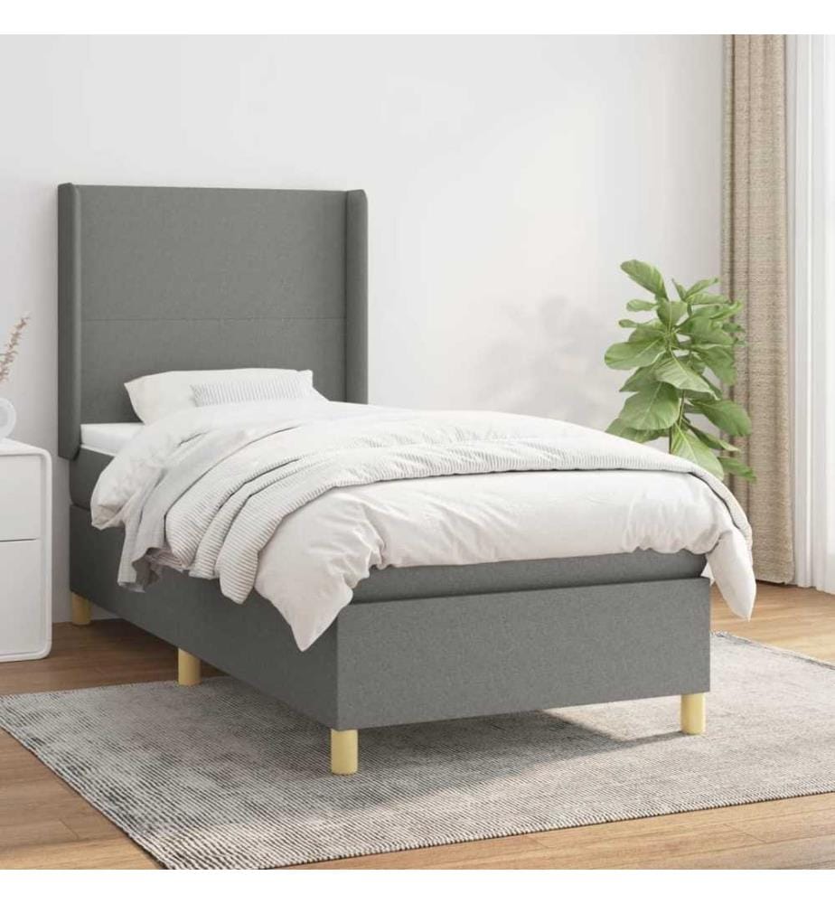 Boxspringbett mit Matratze Dunkelgrau 90x190 cm Stoff
