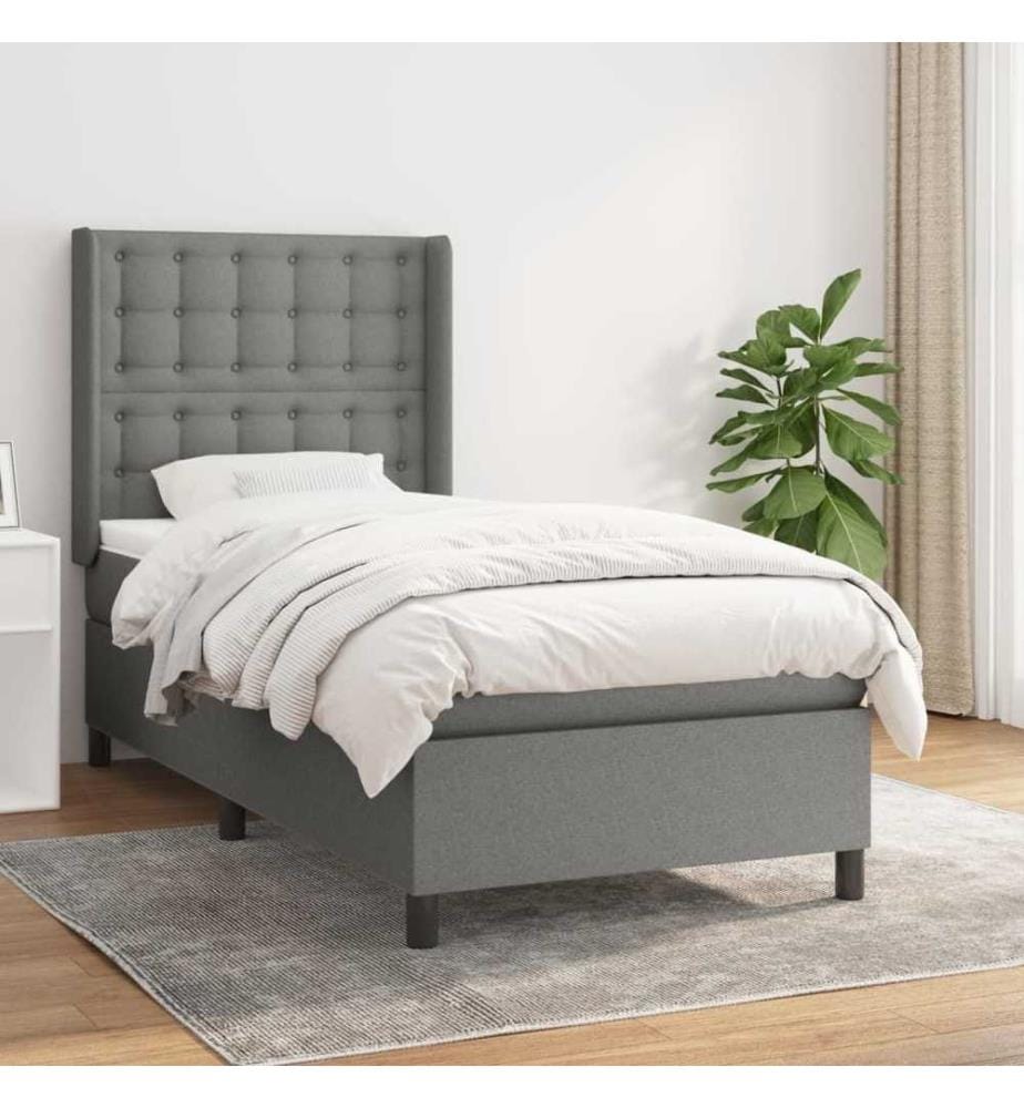 Boxspringbett mit Matratze Dunkelgrau 90x190 cm Stoff