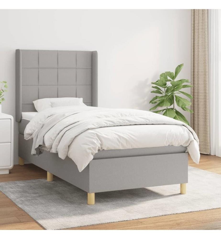 Boxspringbett mit Matratze Hellgrau 90x190 cm Stoff