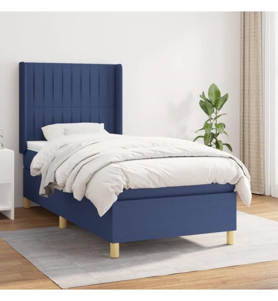 Lit à sommier tapissier avec matelas Bleu 90x190 cm Tissu