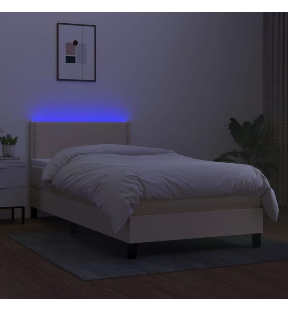 Sommier tapissier avec matelas et LED Crème 90x190 cm Tissu