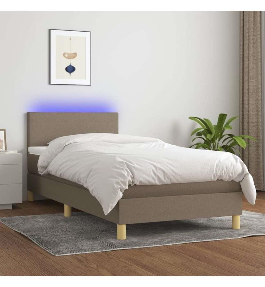 Sommier tapissier avec matelas et LED Taupe 80x200cm Tissu