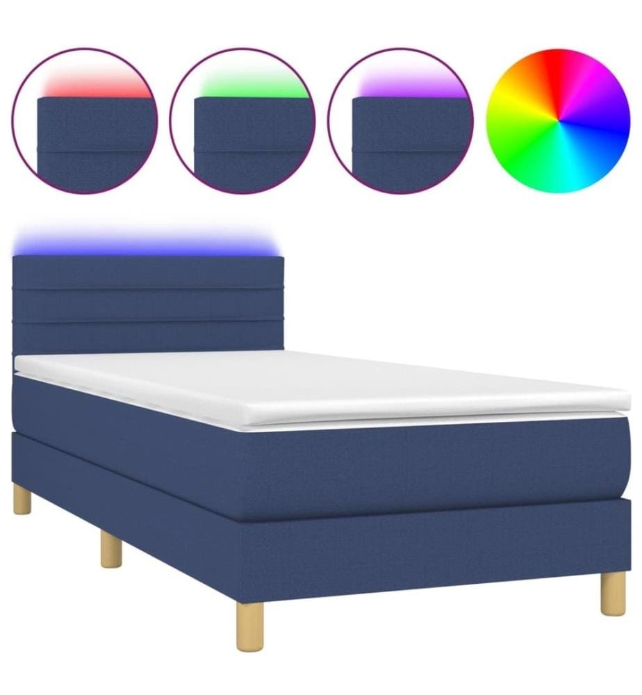 Sommier tapissier avec matelas et LED Bleu 80x200cm Tissu