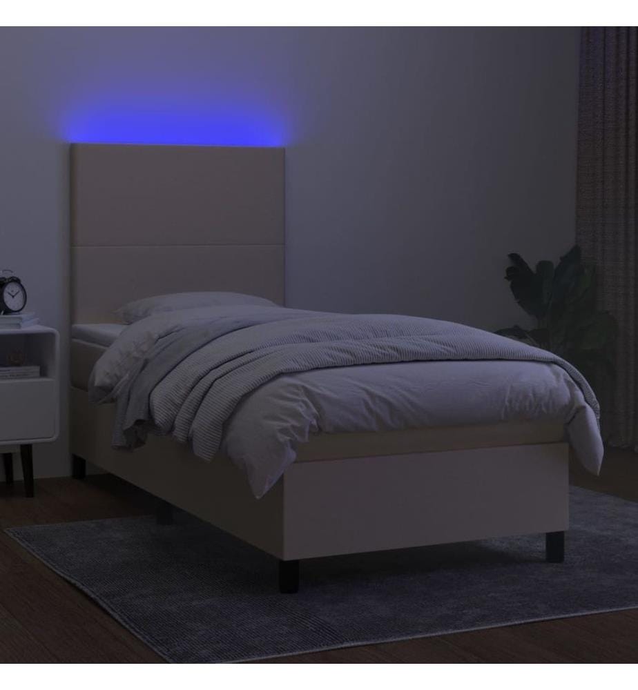 Sommier tapissier avec matelas et LED Crème 90x200 cm Tissu