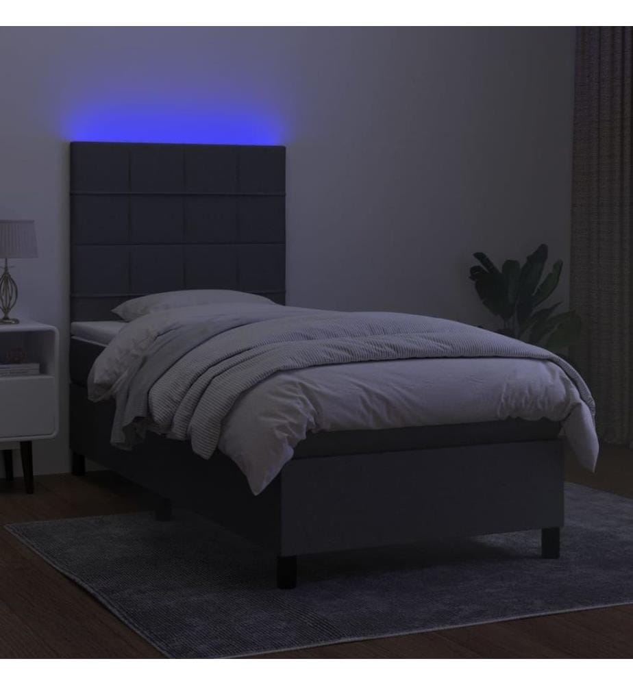 Boxspringbett mit Matratze & LED Dunkelgrau 90x190 cm Stoff