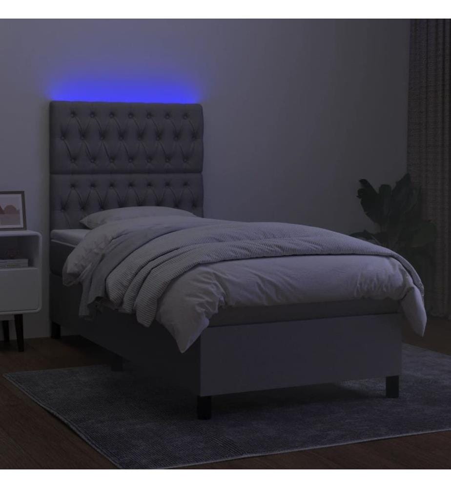 Boxspringbett mit Matratze & LED Hellgrau 90x190 cm Stoff