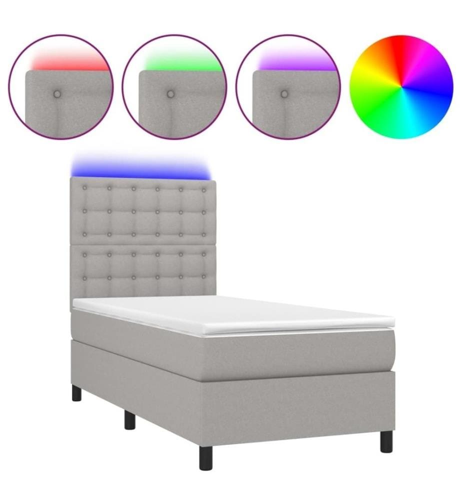 Boxspringbett mit Matratze & LED Hellgrau 90x190 cm Stoff