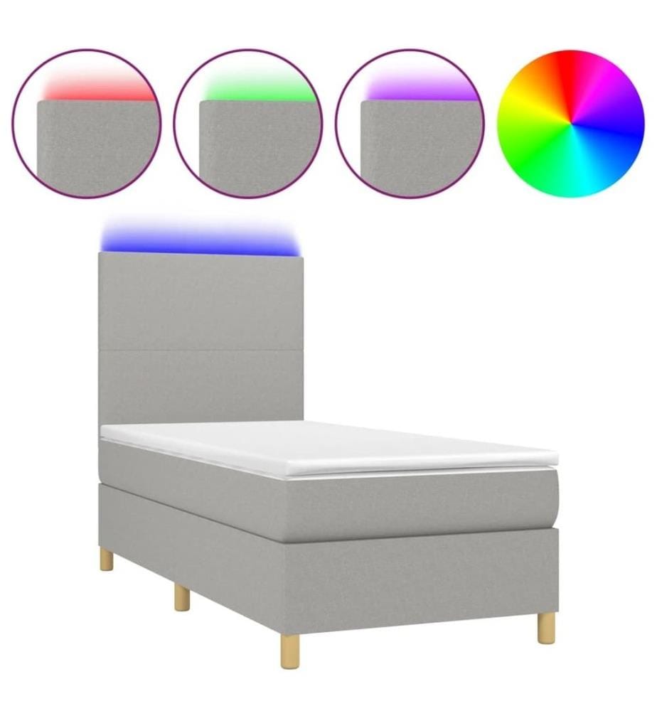 Boxspringbett mit Matratze & LED Hellgrau 90x190 cm Stoff