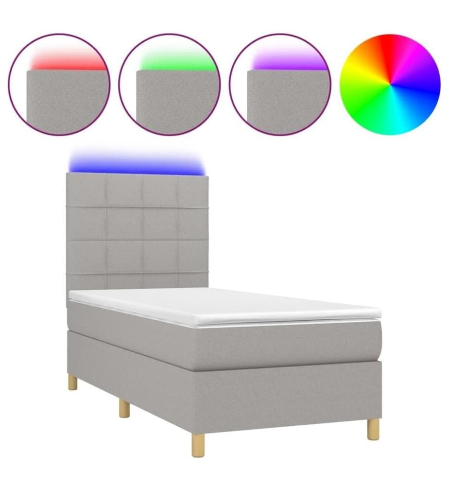 Boxspringbett mit Matratze & LED Hellgrau 90x190 cm Stoff