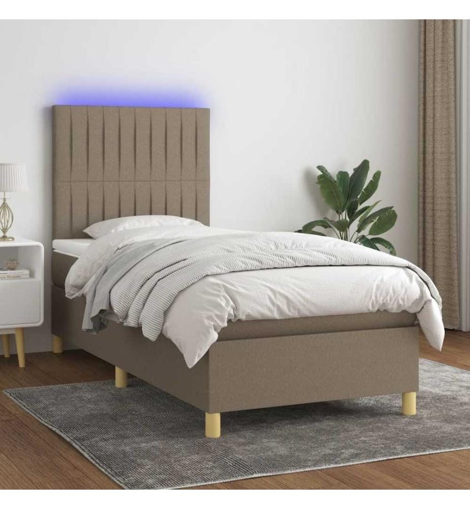 Sommier tapissier avec matelas et LED Taupe 90x190 cm Tissu