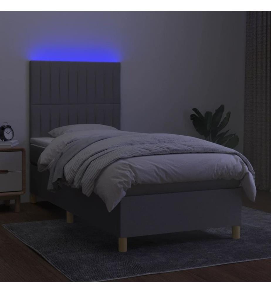 Boxspringbett mit Matratze & LED Hellgrau 90x190 cm Stoff