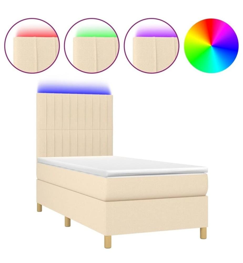 Sommier tapissier avec matelas et LED Crème 90x200 cm Tissu