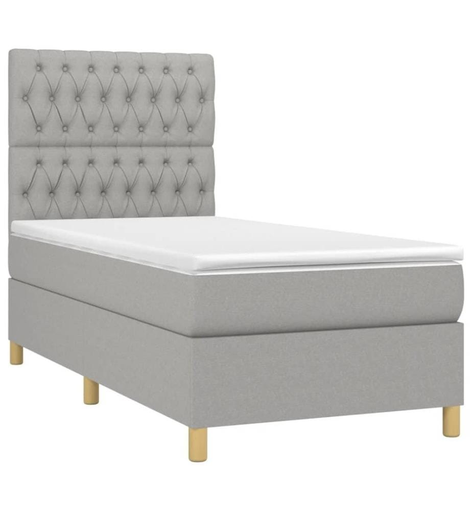 Boxspringbett mit Matratze & LED Hellgrau 90x190 cm Stoff