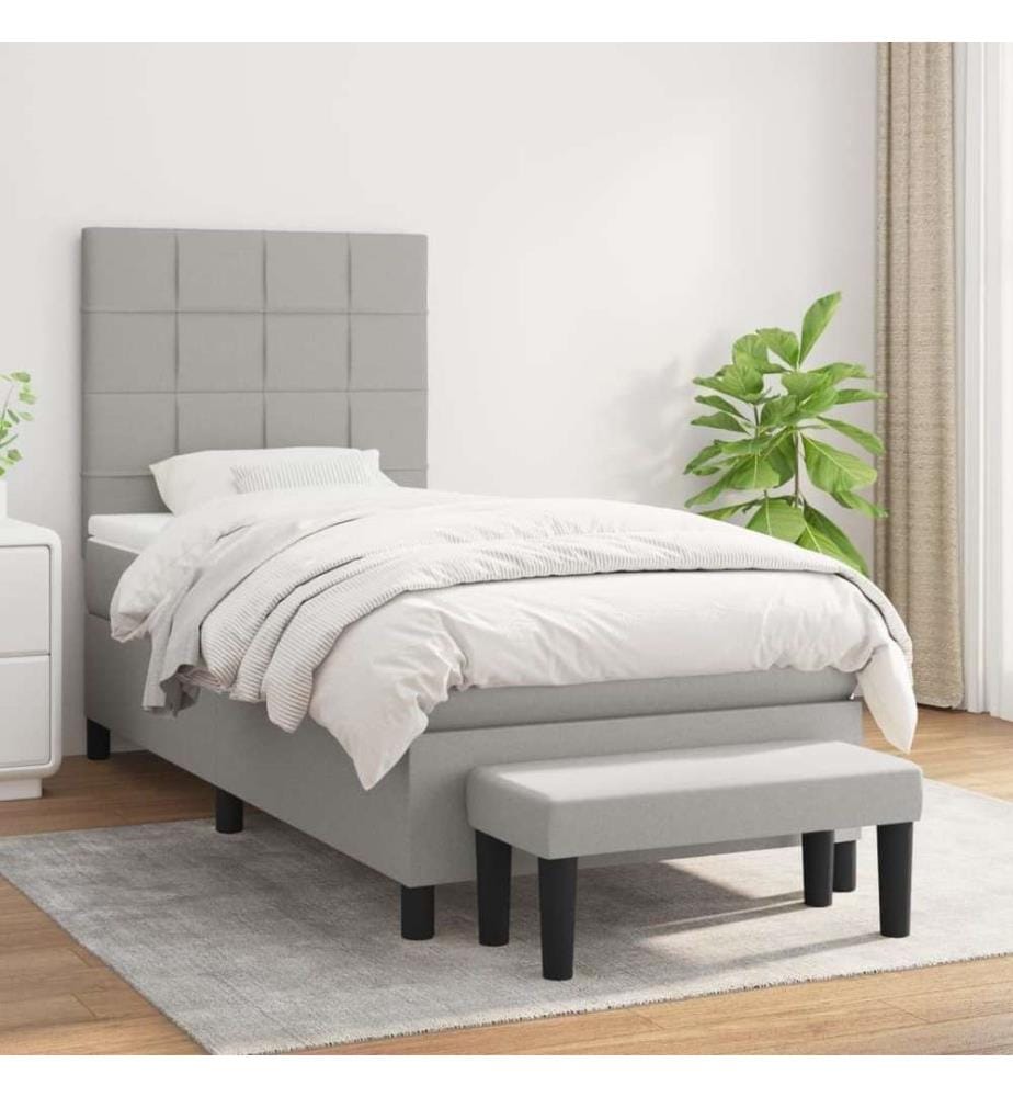 Boxspringbett mit Matratze Hellgrau 90x190 cm Stoff