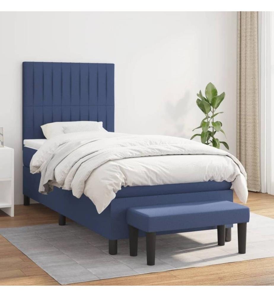 Lit à sommier tapissier avec matelas Bleu 90x190 cm Tissu