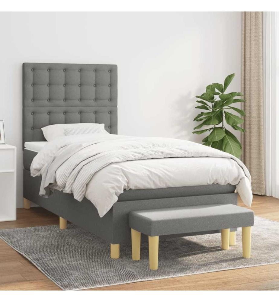 Boxspringbett mit Matratze Dunkelgrau 90x190 cm Stoff