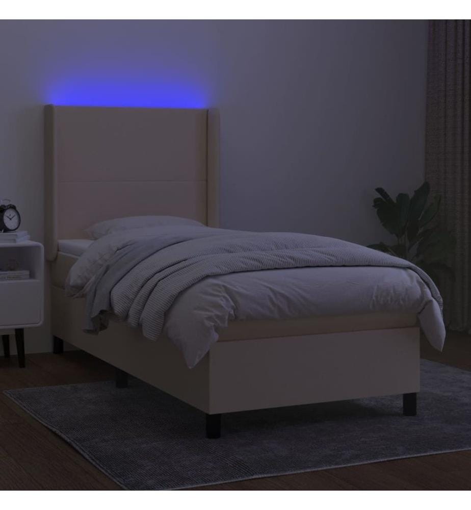 Sommier tapissier avec matelas et LED Crème 90x200 cm Tissu