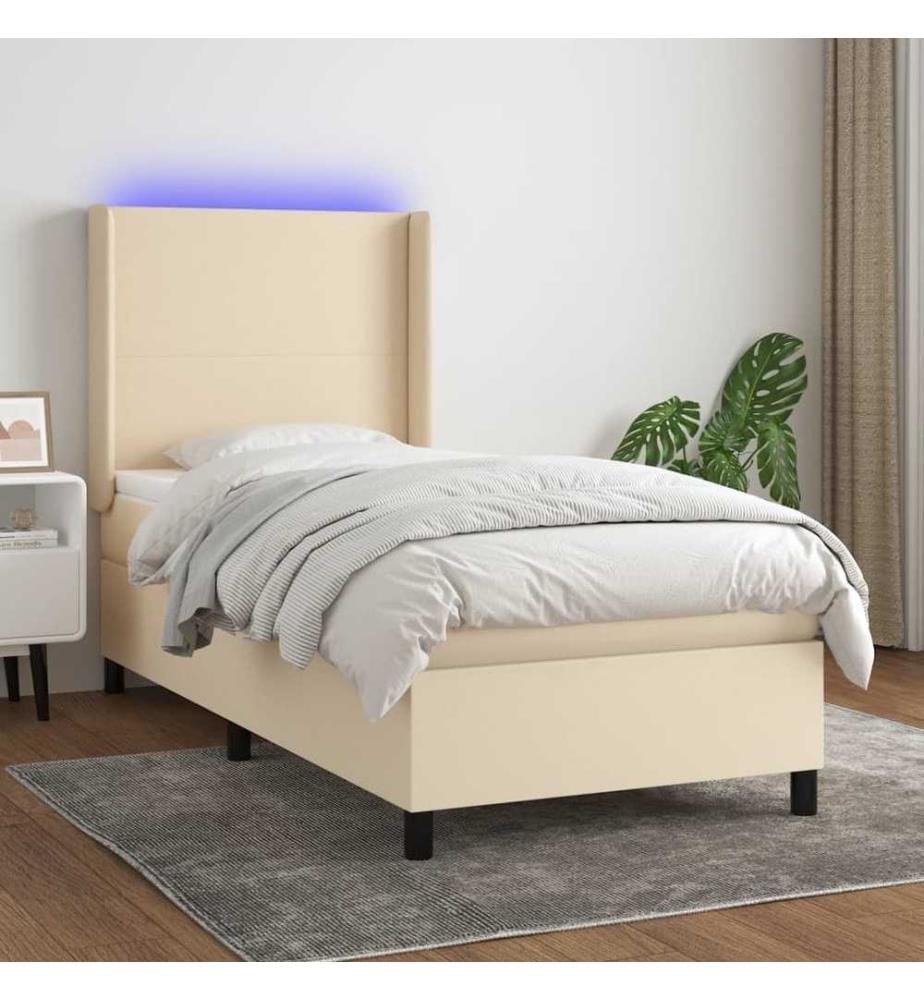 Sommier tapissier avec matelas et LED Crème 90x190 cm Tissu