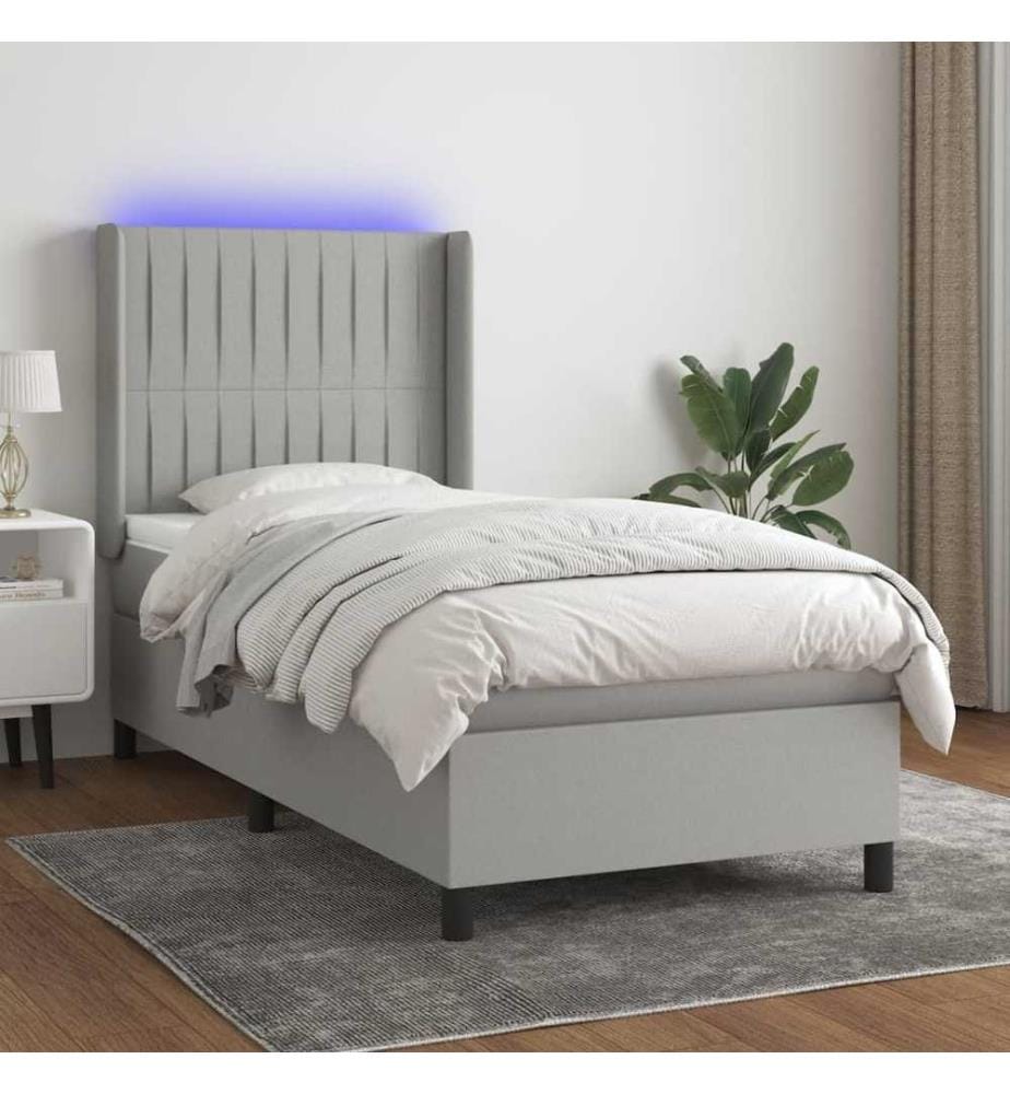 Boxspringbett mit Matratze & LED Hellgrau 90x190 cm Stoff