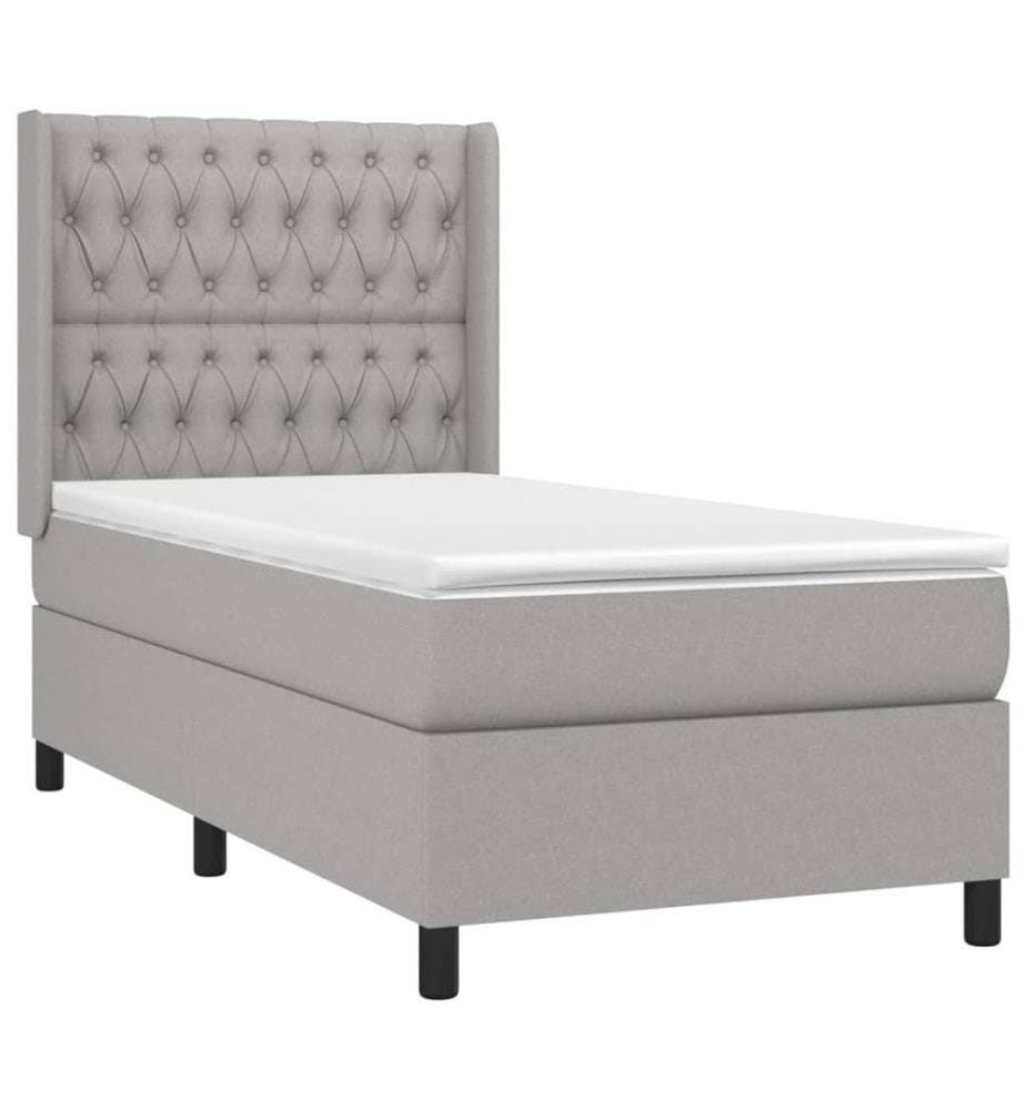 Sommier tapissier avec matelas et LED Gris clair 90x190cm Tissu