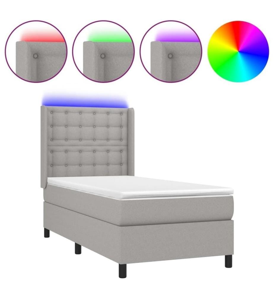 Boxspringbett mit Matratze & LED Hellgrau 90x190 cm Stoff