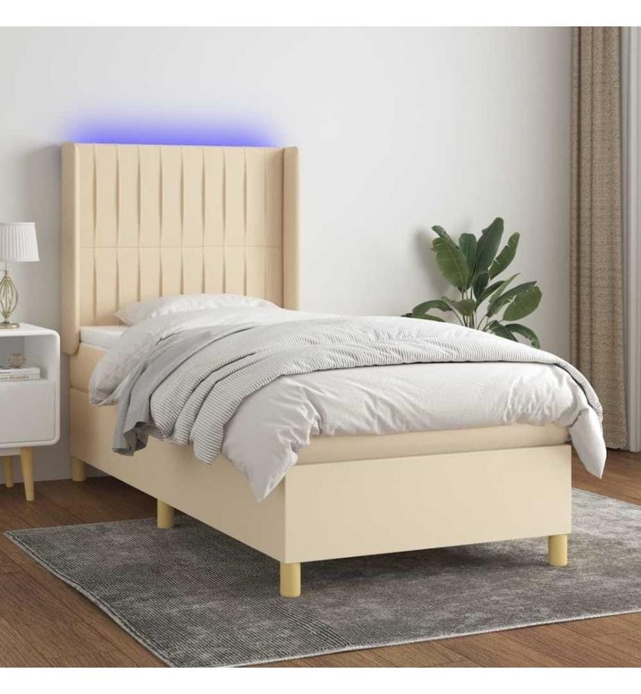 Sommier tapissier avec matelas et LED Crème 90x200 cm Tissu