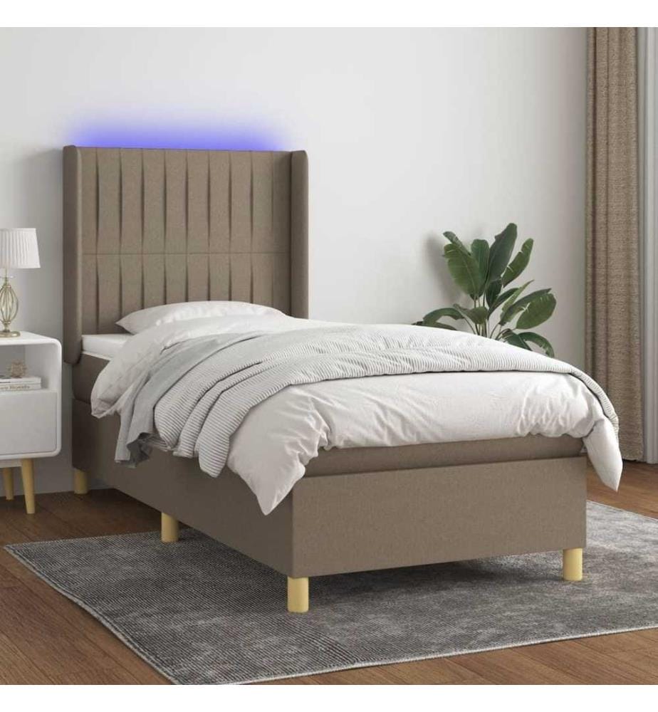 Sommier tapissier avec matelas et LED Taupe 90x190 cm Tissu