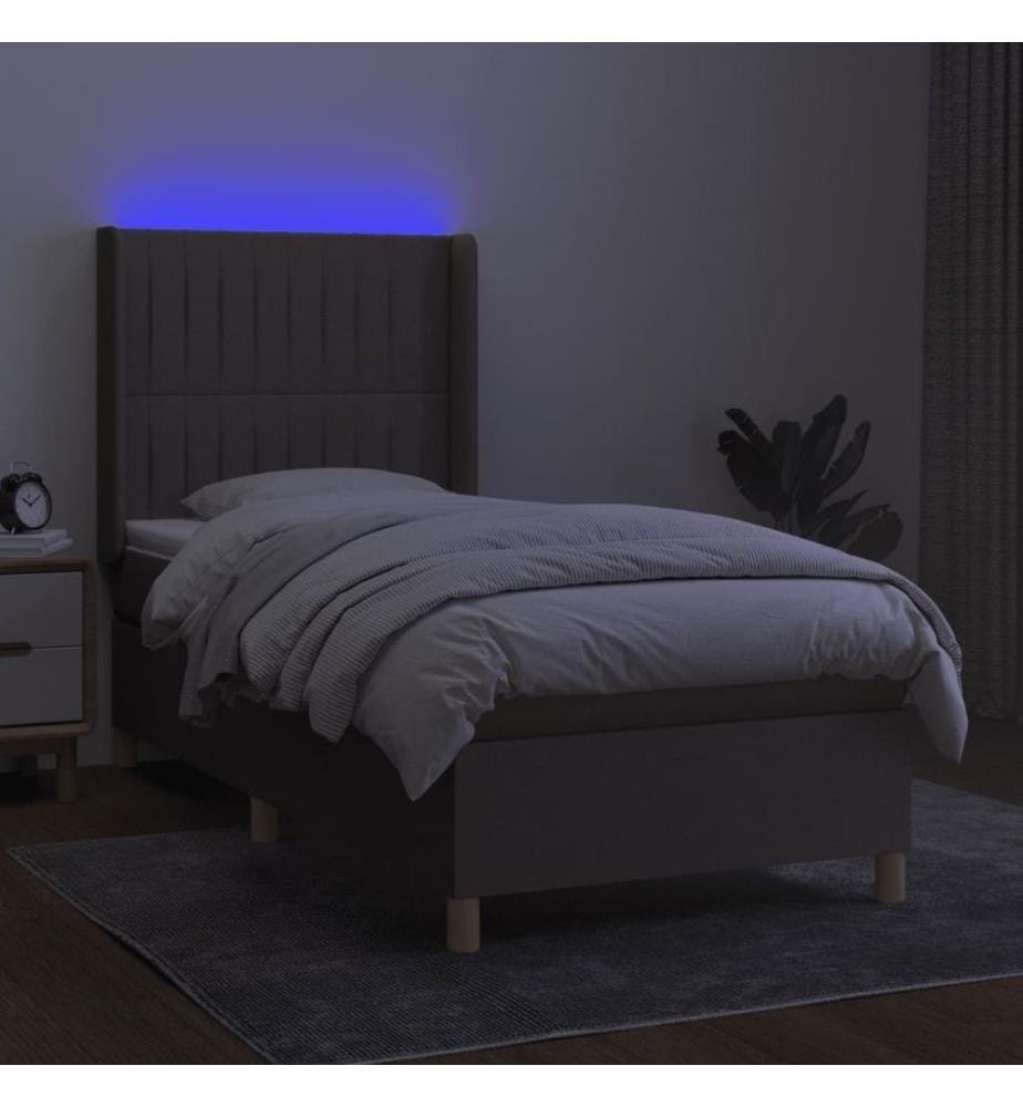 Sommier tapissier avec matelas et LED Taupe 90x190 cm Tissu