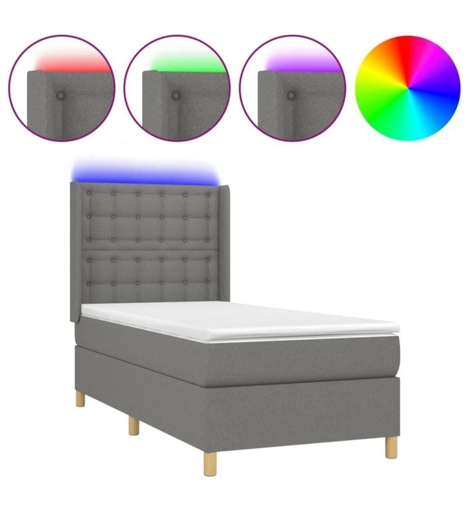 Boxspringbett mit Matratze & LED Dunkelgrau 90x190 cm Stoff