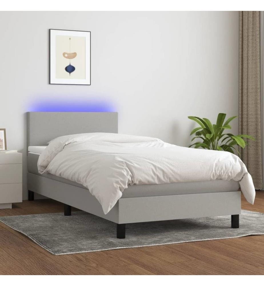 Sommier tapissier avec matelas et LED Gris clair 90x190cm Tissu