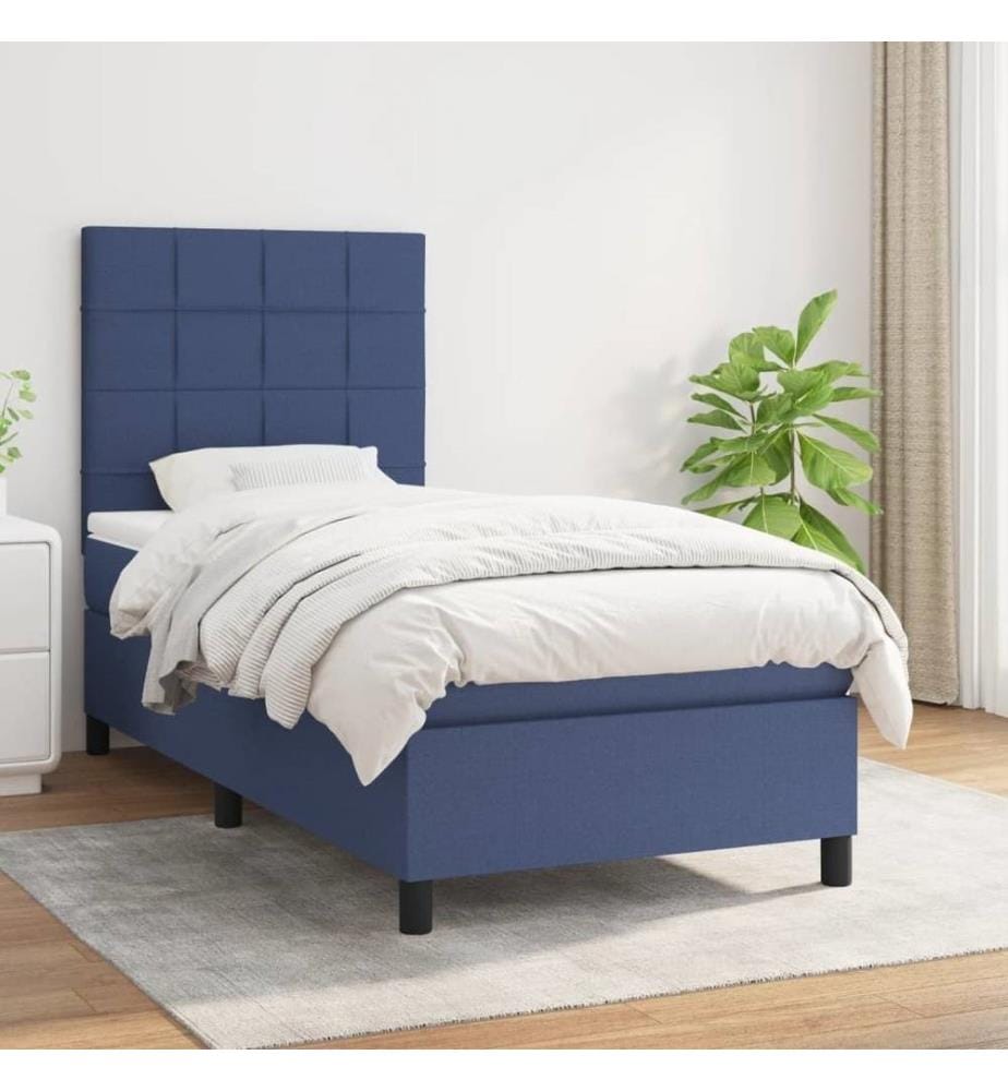 Lit à sommier tapissier avec matelas Bleu 90x190 cm Tissu