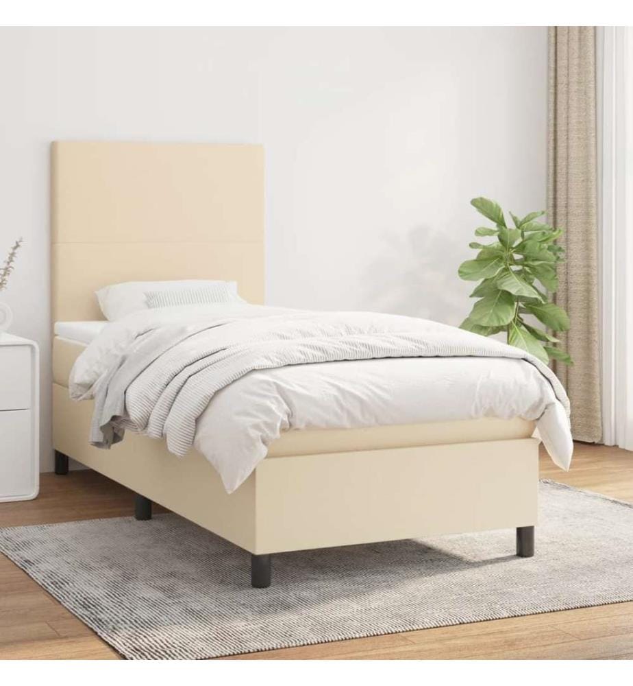 Lit à sommier tapissier et matelas Crème 90x190 cm Tissu