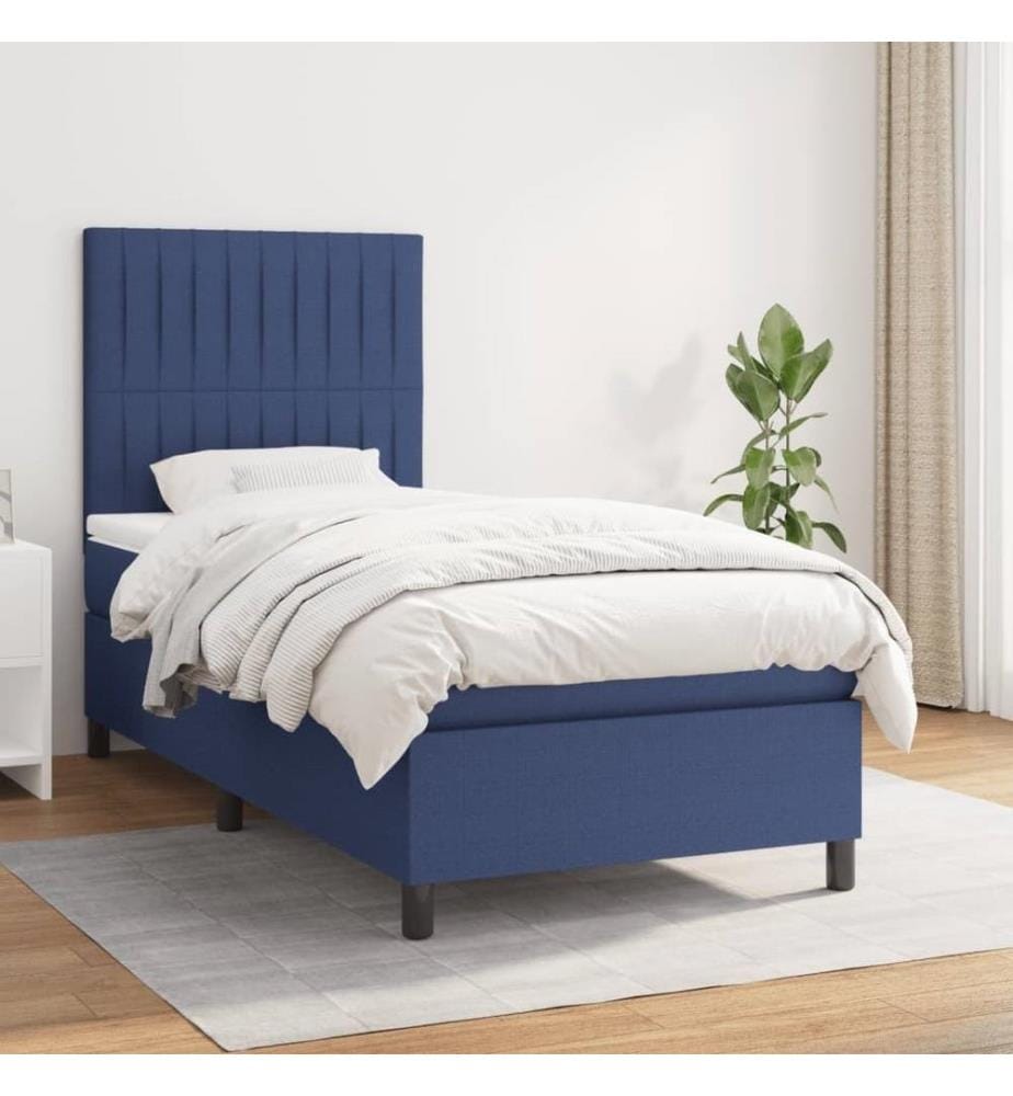 Lit à sommier tapissier avec matelas Bleu 90x190 cm Tissu