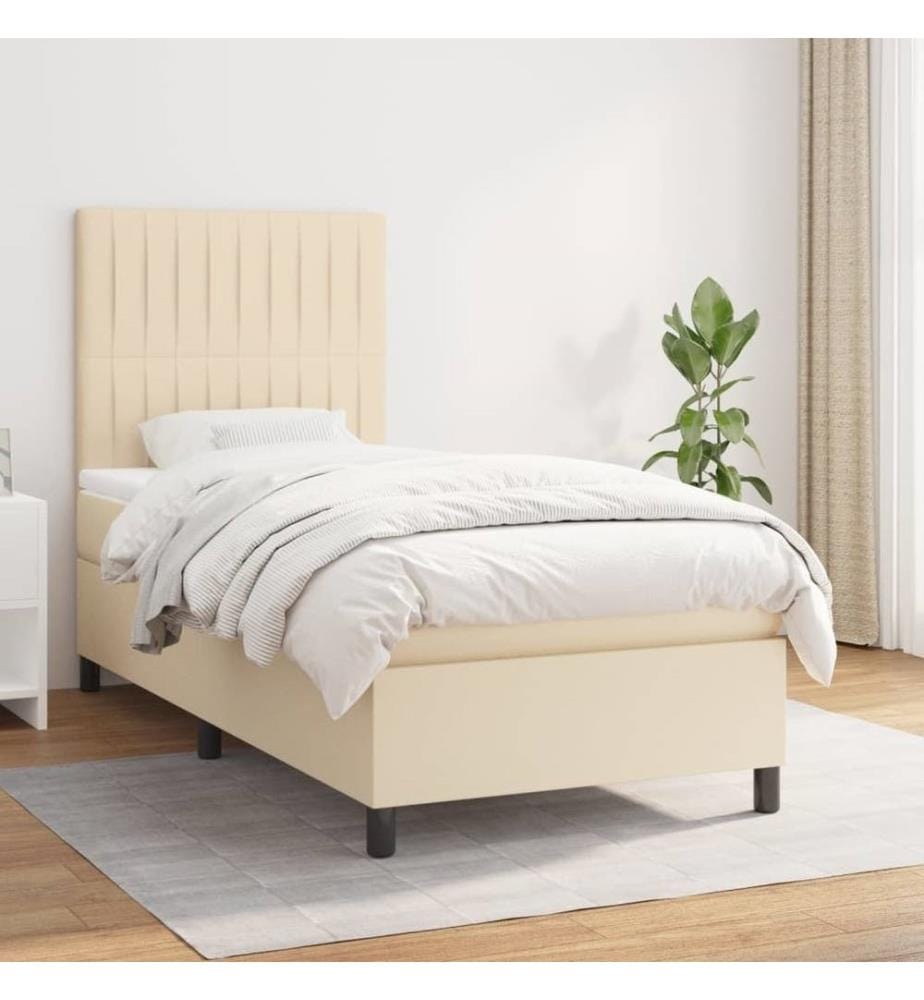 Lit à sommier tapissier avec matelas Crème 90x200 cm Tissu