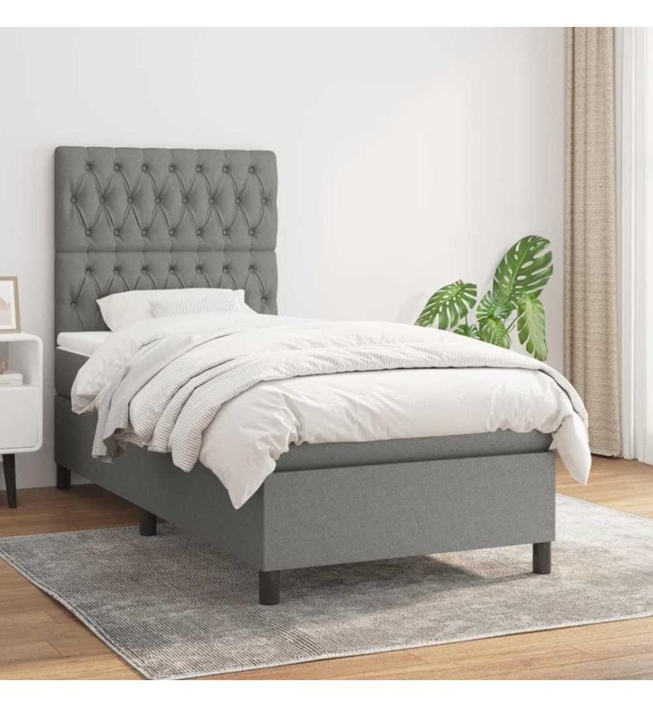 Boxspringbett mit Matratze Dunkelgrau 90x190 cm Stoff